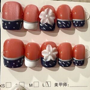 Handmade Navy Floral Press-On Nails
